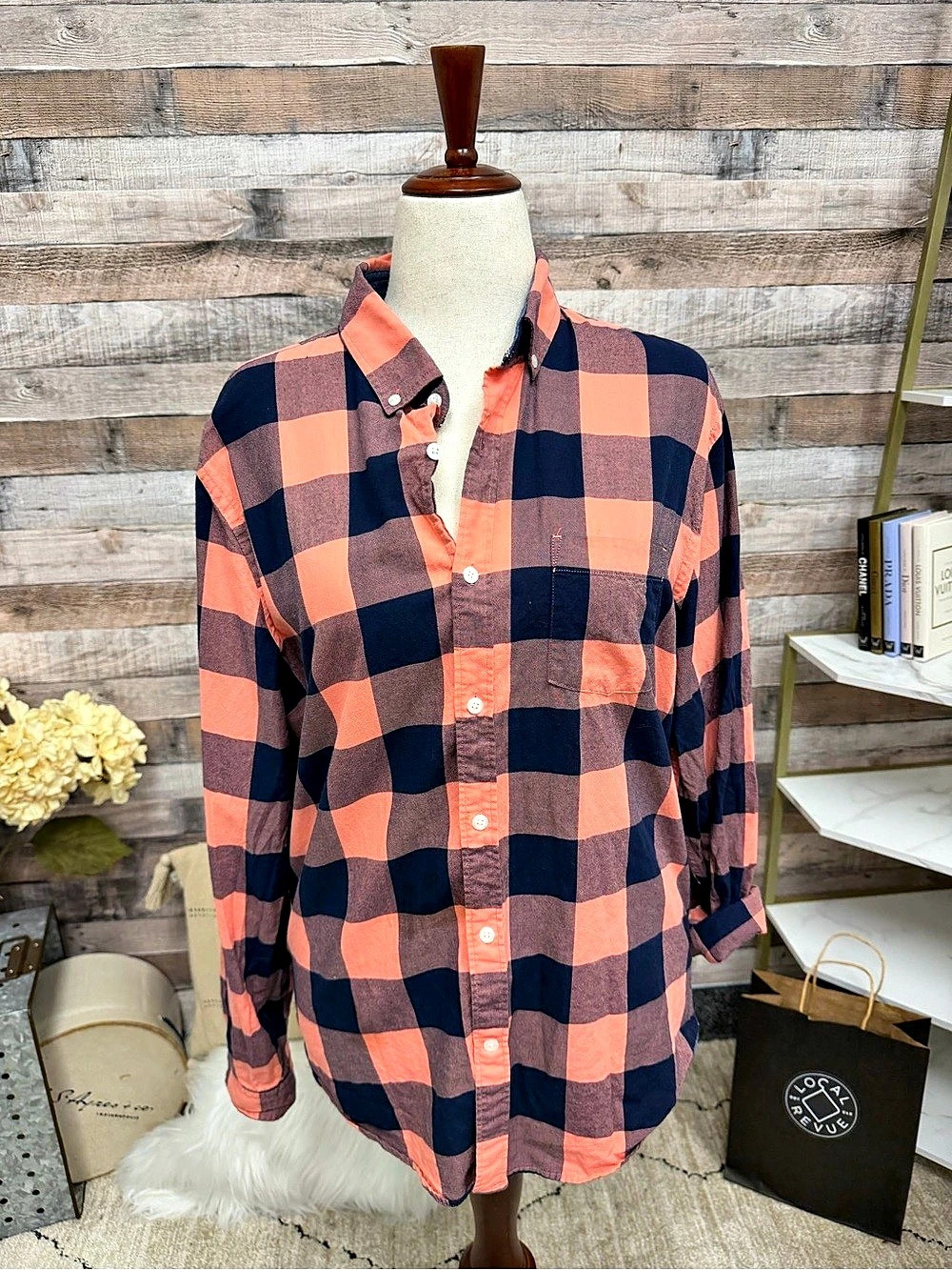 Express Pink/Navy Cotton Flannel Button Down Shirt